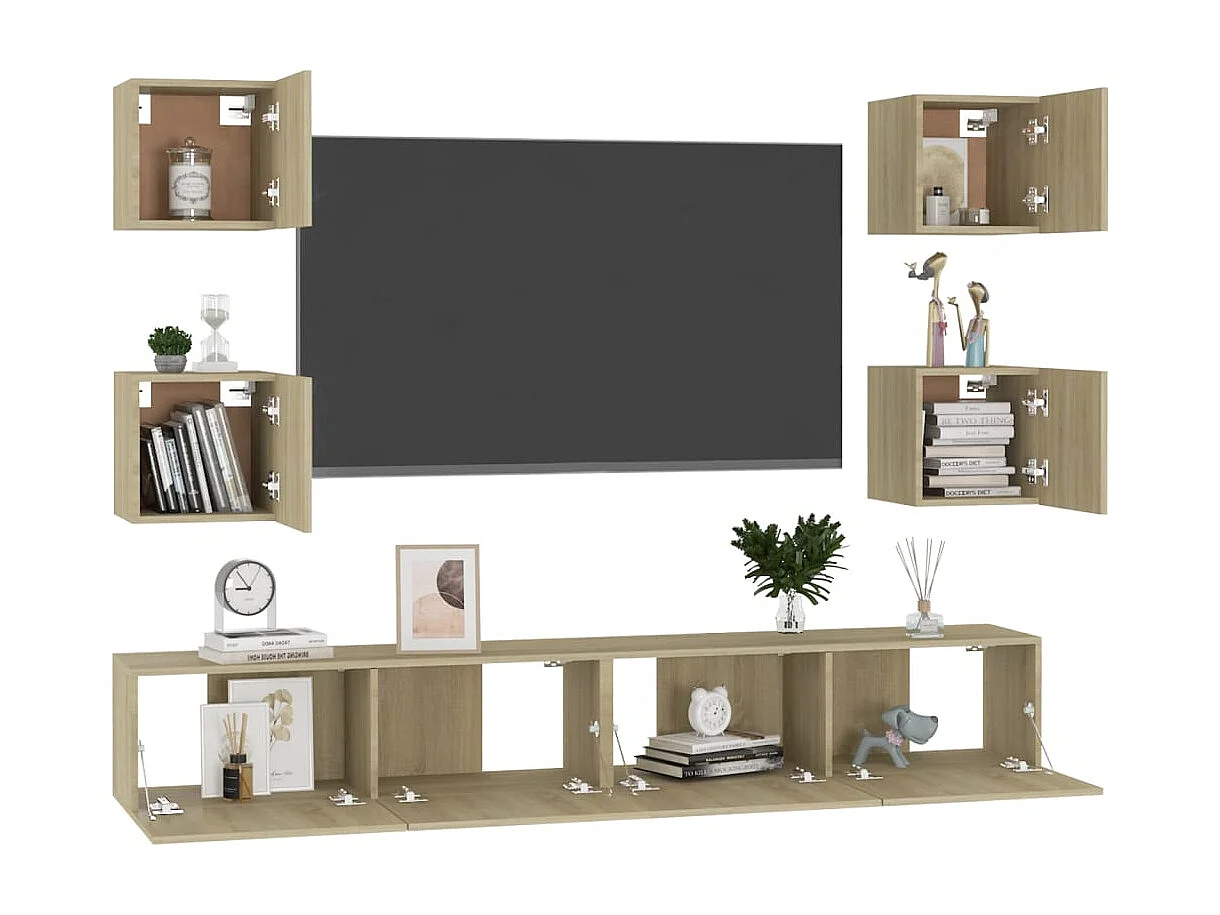 Set di mobili TV da 6 pezzi in legno ingegnerizzato Sonoma Oak