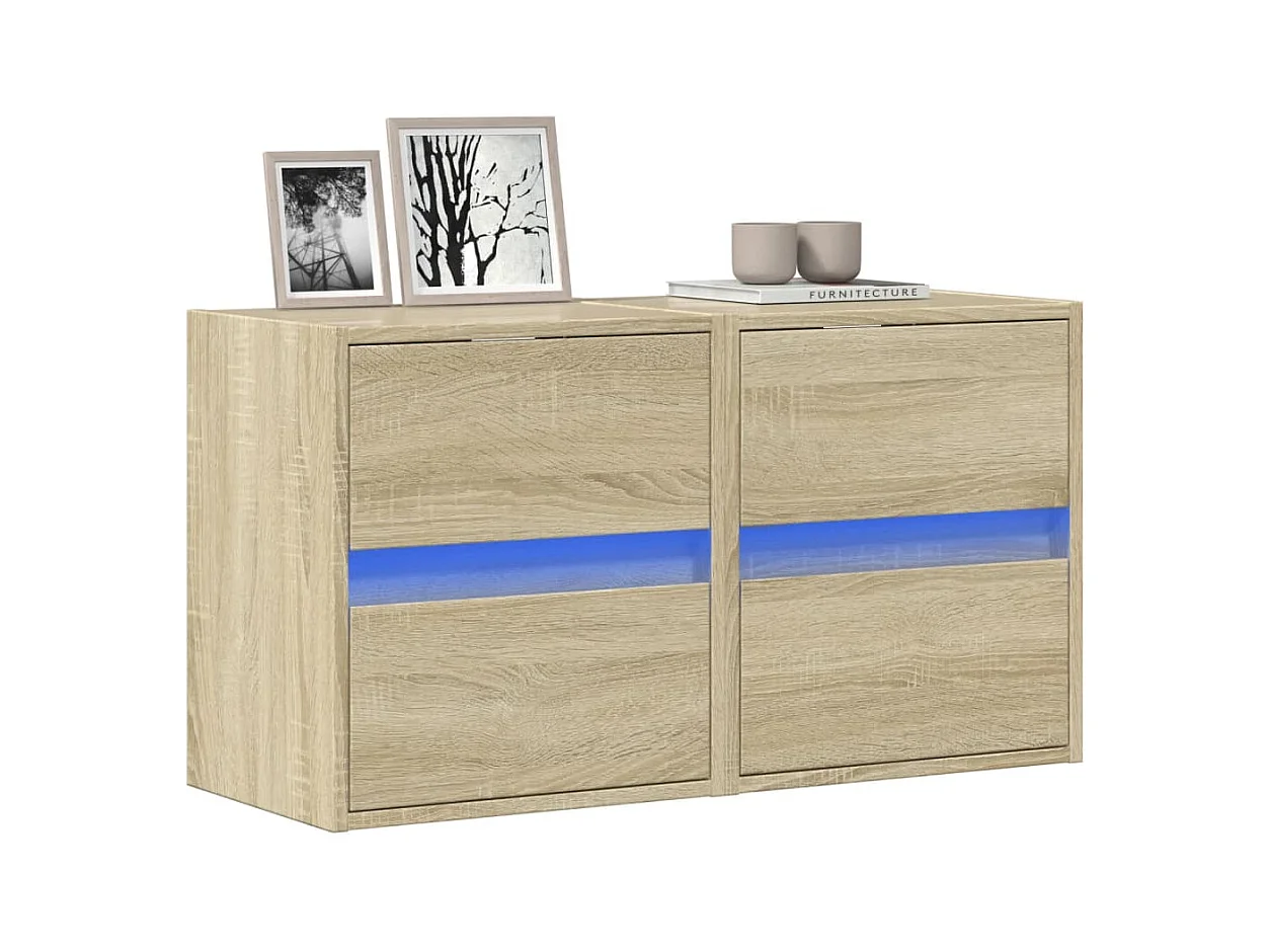 Wandmeubels met ledverlichting, 2 stuks, Sonoma eiken, 41x31x45 cm