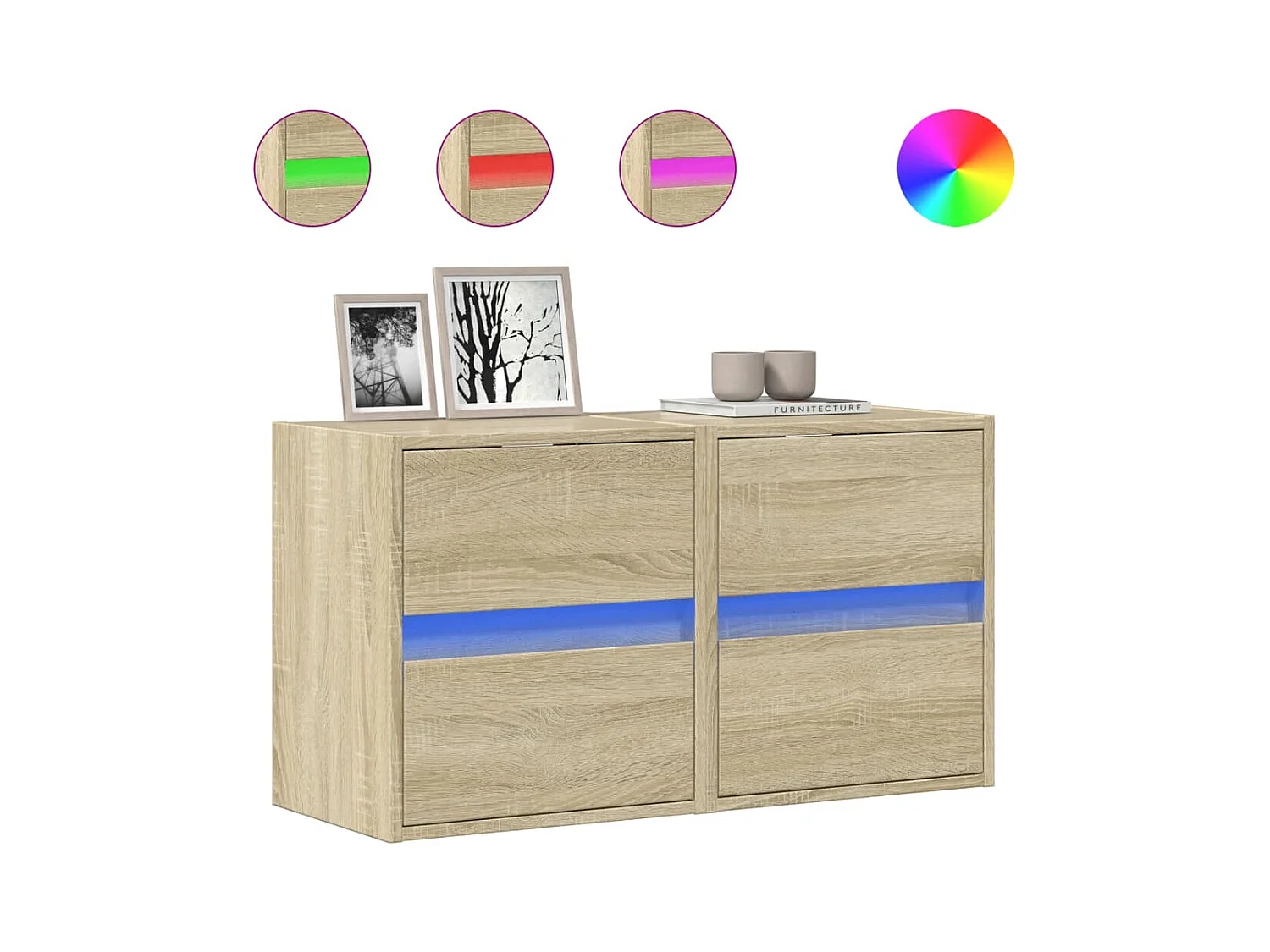 Wandmeubels met ledverlichting, 2 stuks, Sonoma eiken, 41x31x45 cm