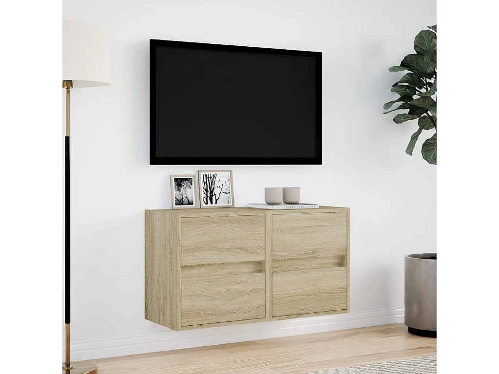 Mobili TV a parete con luci LED, 2 pezzi, rovere Sonoma, 41x31x45 cm