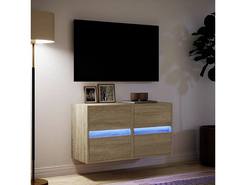 Mobili TV a parete con luci LED, 2 pezzi, rovere Sonoma, 41x31x45 cm