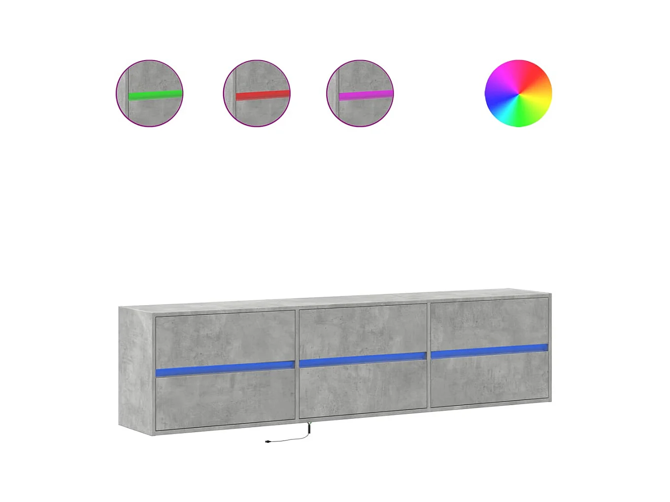 Mueble de TV de pared con LED gris hormigón 180x31x45 cm