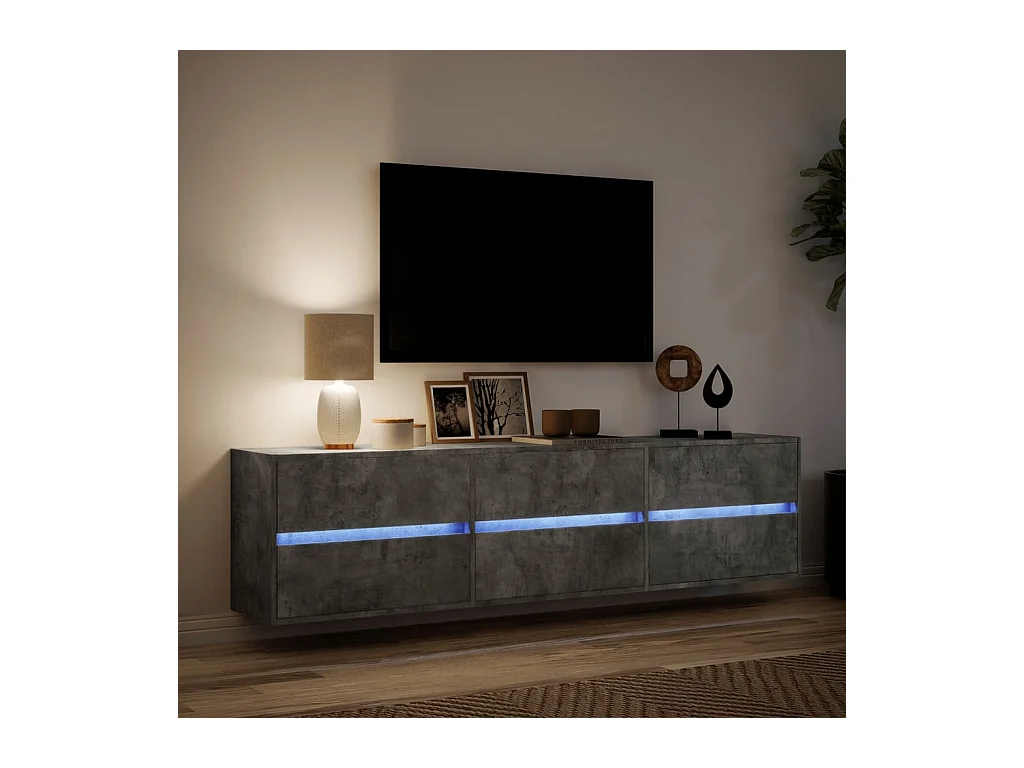 Mueble de TV de pared con LED gris hormigón 180x31x45 cm