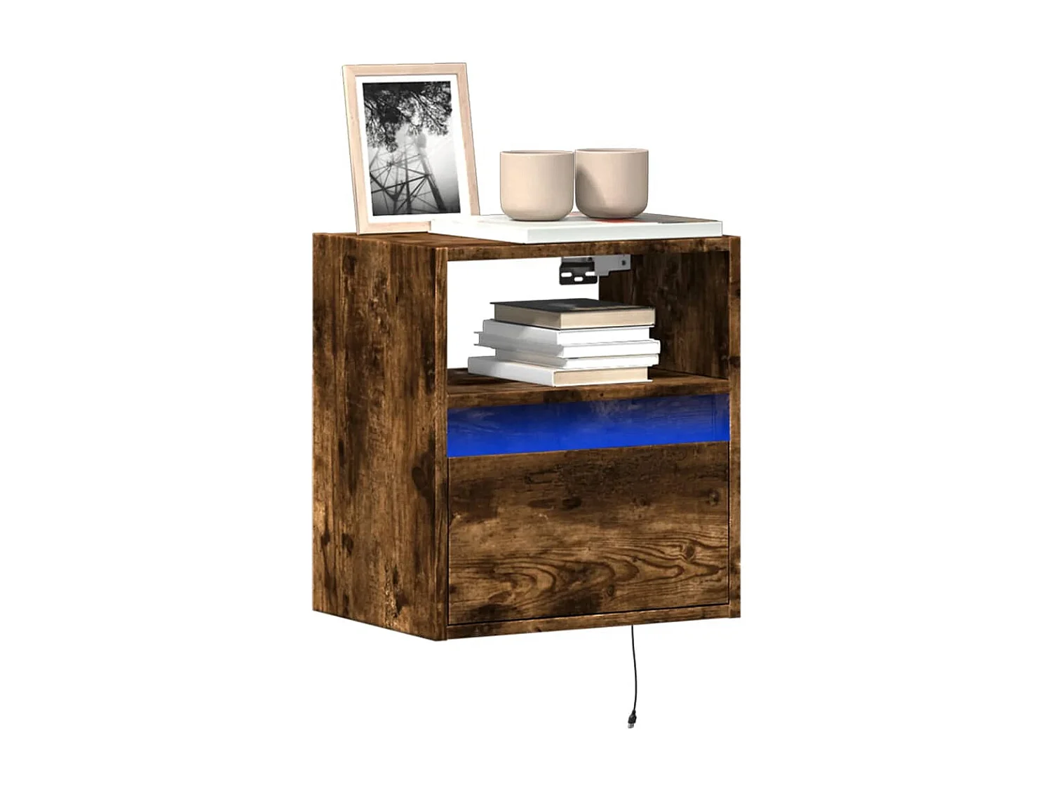 Mobili TV a parete e luci LED 2 pezzi rovere fumé 41x31x45 cm