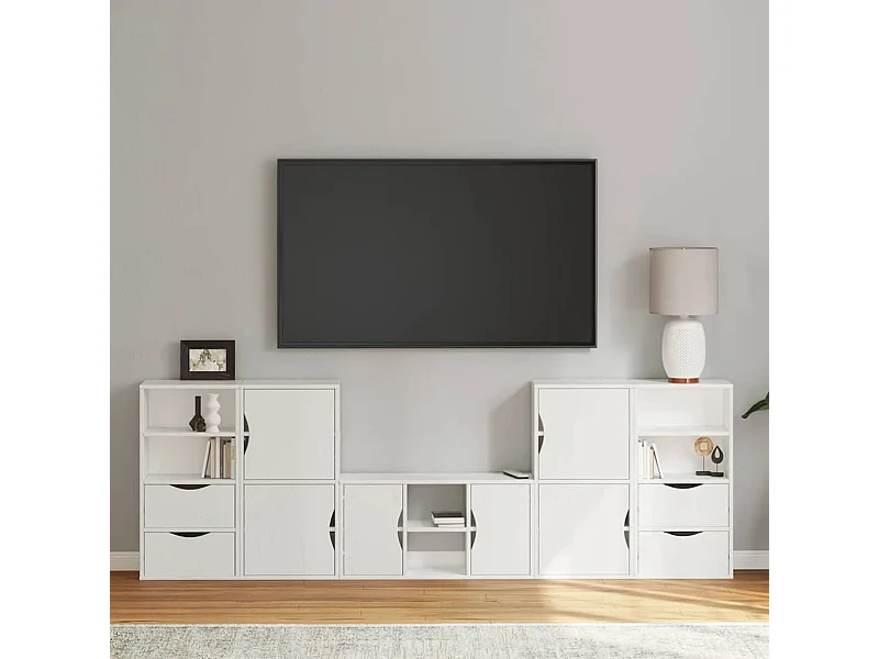 Meubles TV 5 pcs avec rangement ODDA blanc bois de pin massif