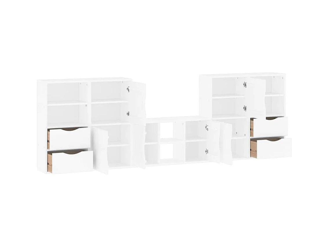 Meubles TV 5 pcs avec rangement ODDA blanc bois de pin massif