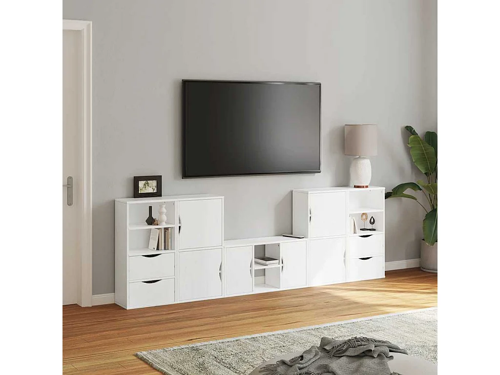 Meubles TV 5 pcs avec rangement ODDA blanc bois de pin massif