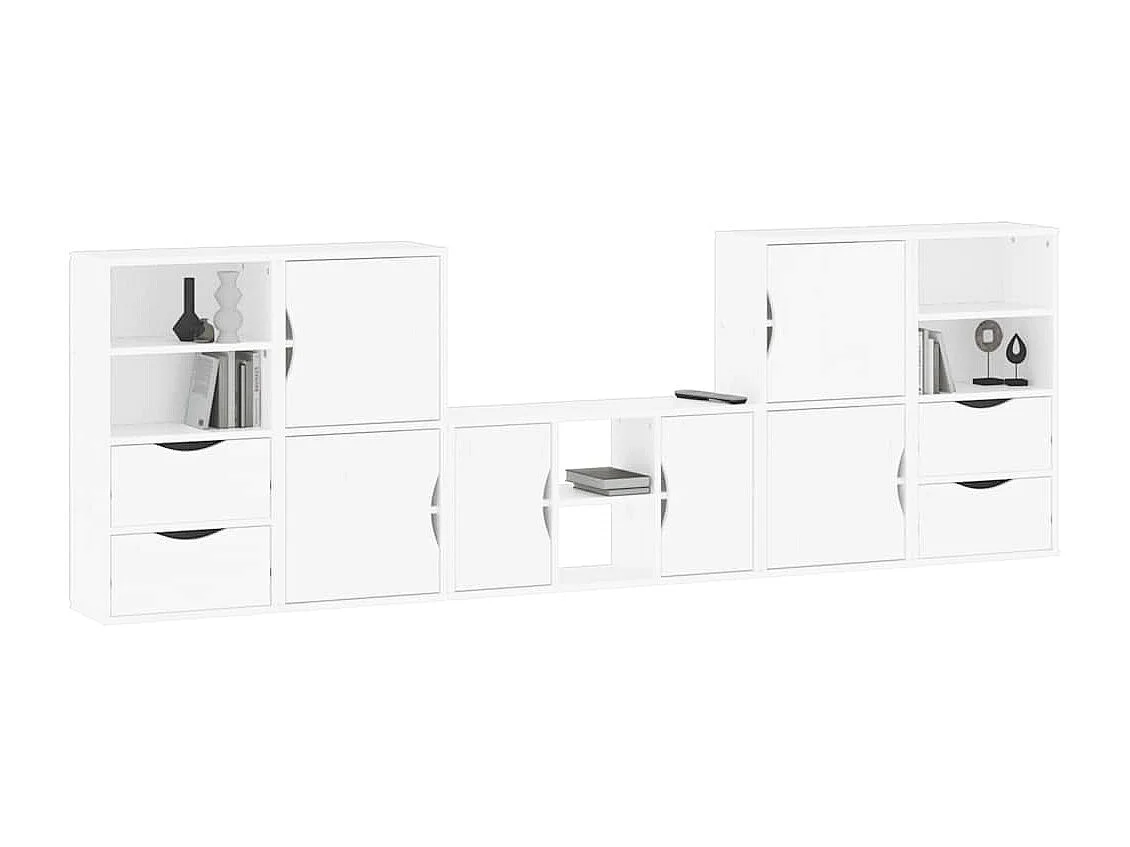 Meubles TV 5 pcs avec rangement ODDA blanc bois de pin massif