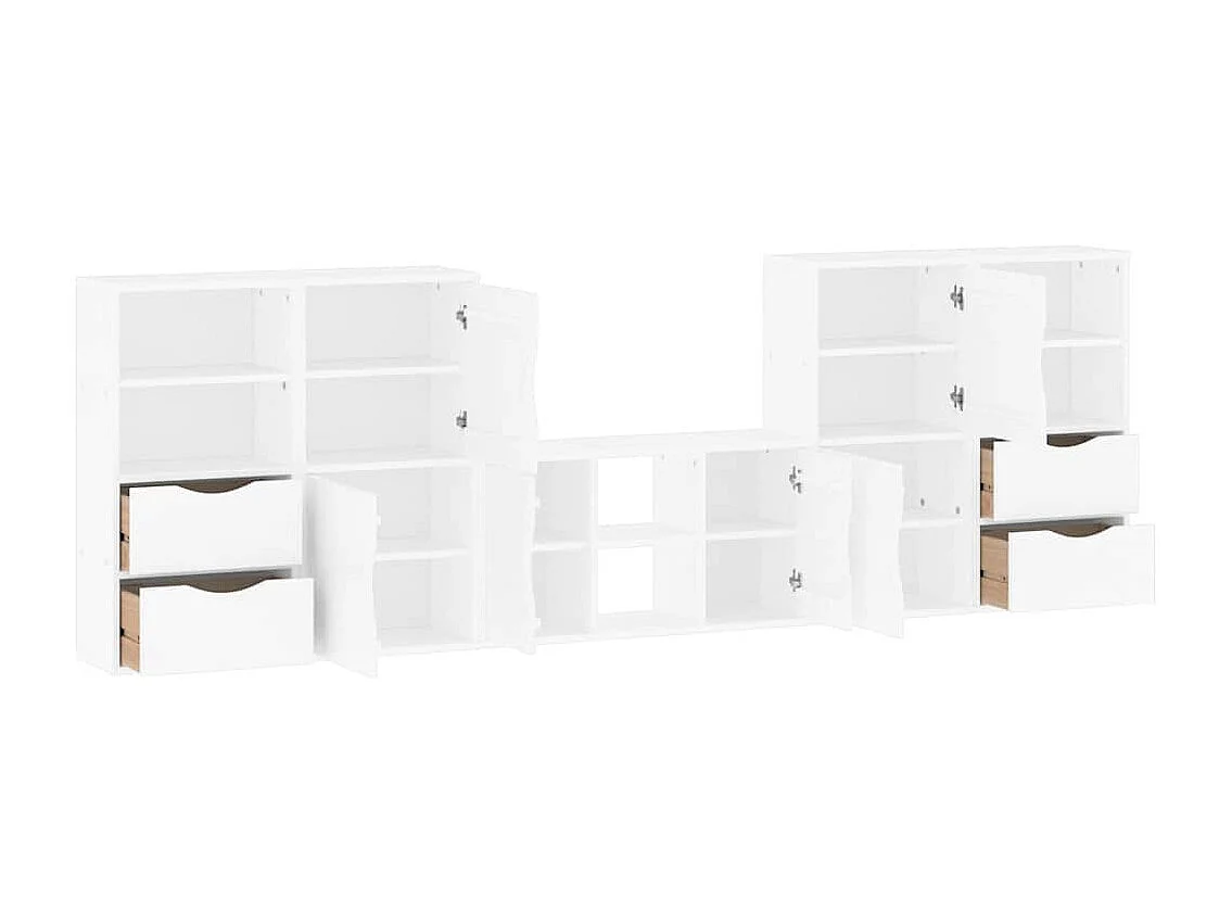 Meubles TV 5 pcs avec rangement ODDA blanc bois de pin massif