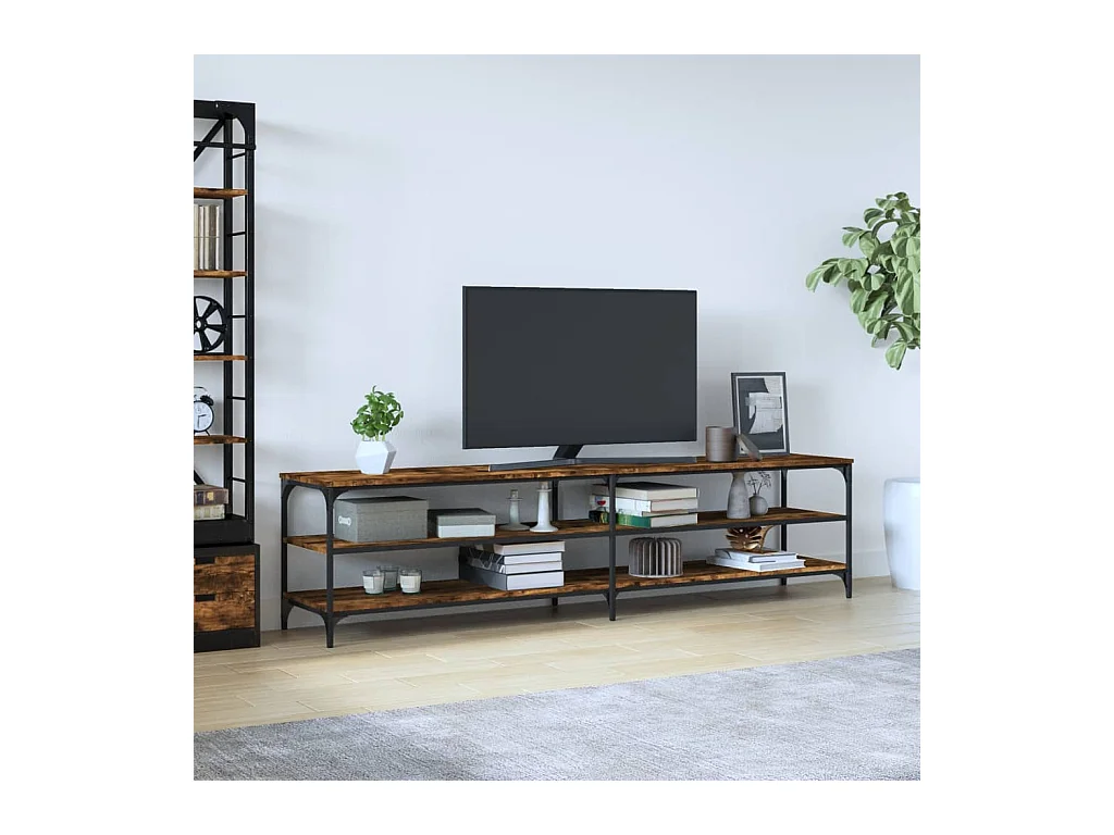 Mobile TV in rovere affumicato 200x30x50 cm in legno ingegnerizzato e metallo