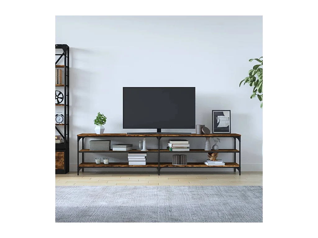 Mobile TV in rovere affumicato 200x30x50 cm in legno ingegnerizzato e metallo