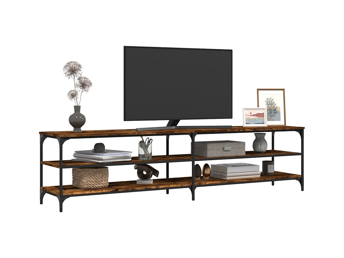 Mobile TV in rovere affumicato 200x30x50 cm in legno ingegnerizzato e metallo