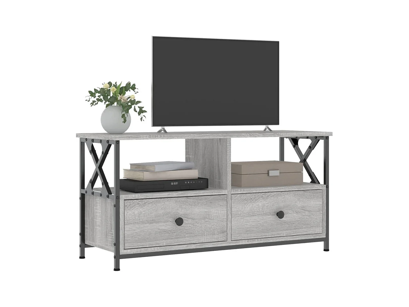 Meuble TV sonoma gris 90x33x45 cm bois d'ingénierie et fer