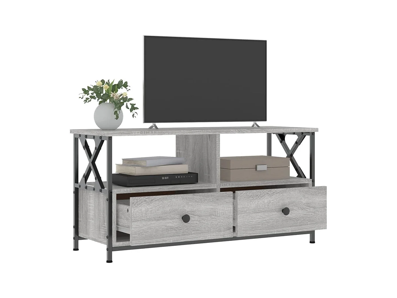 Meuble TV sonoma gris 90x33x45 cm bois d'ingénierie et fer