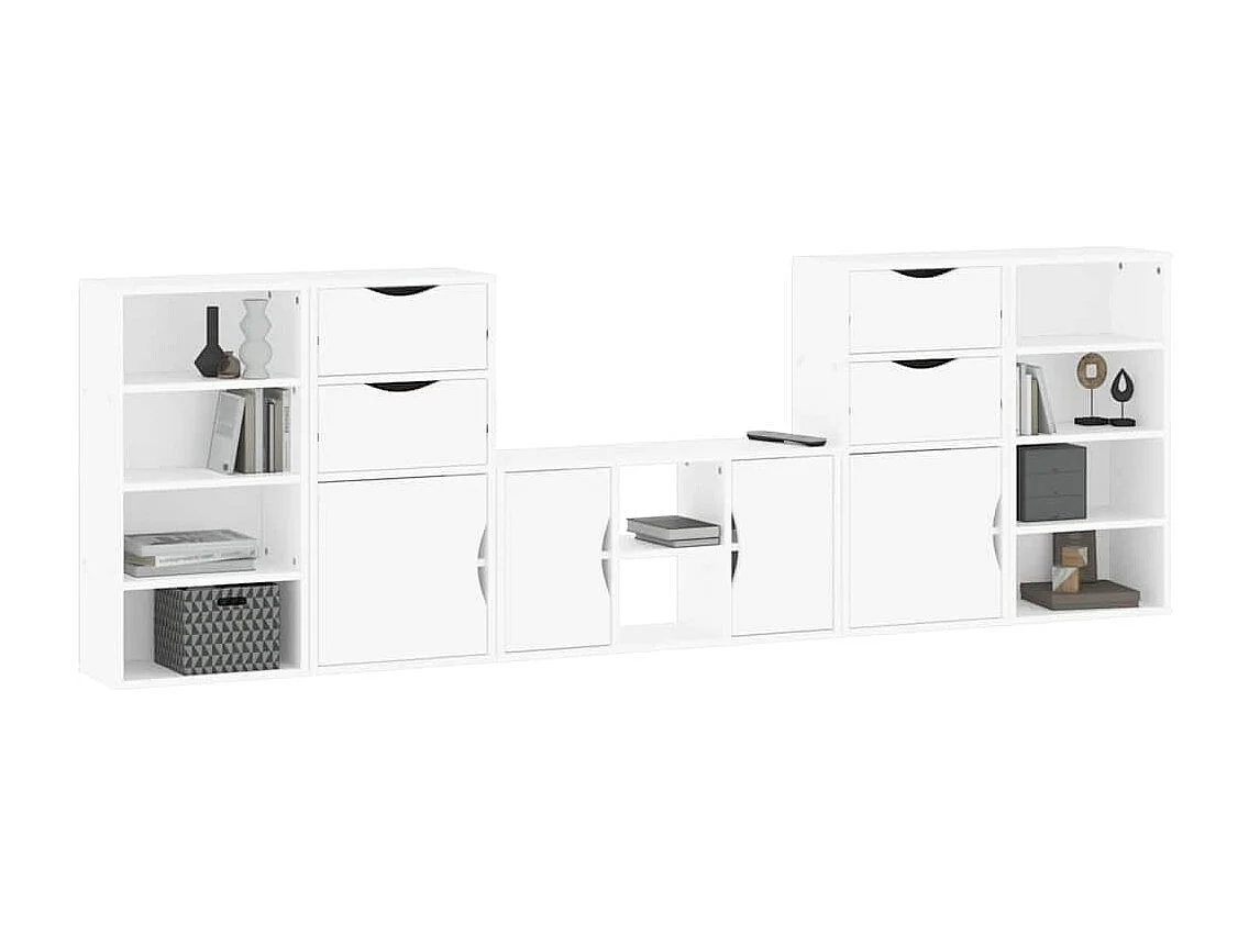 Meubles TV 5 pcs avec rangement ODDA blanc bois de pin massif