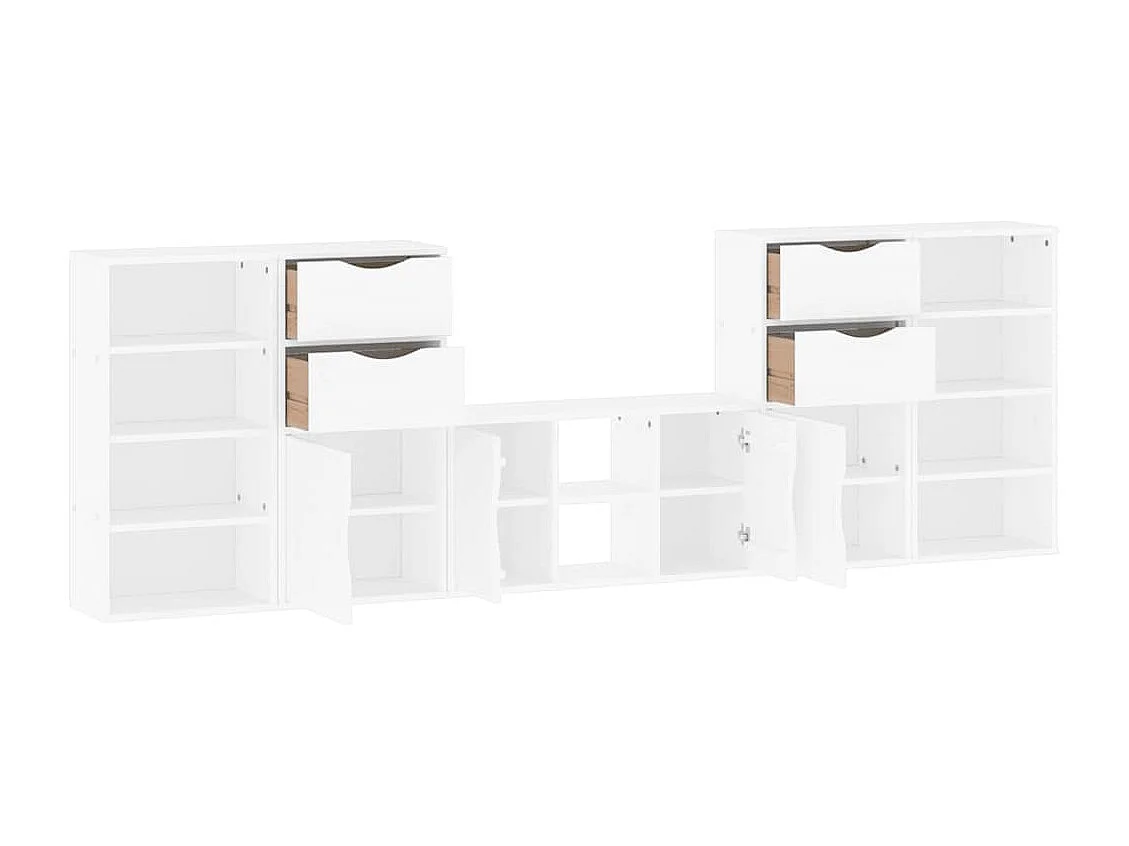 Meubles TV 5 pcs avec rangement ODDA blanc bois de pin massif