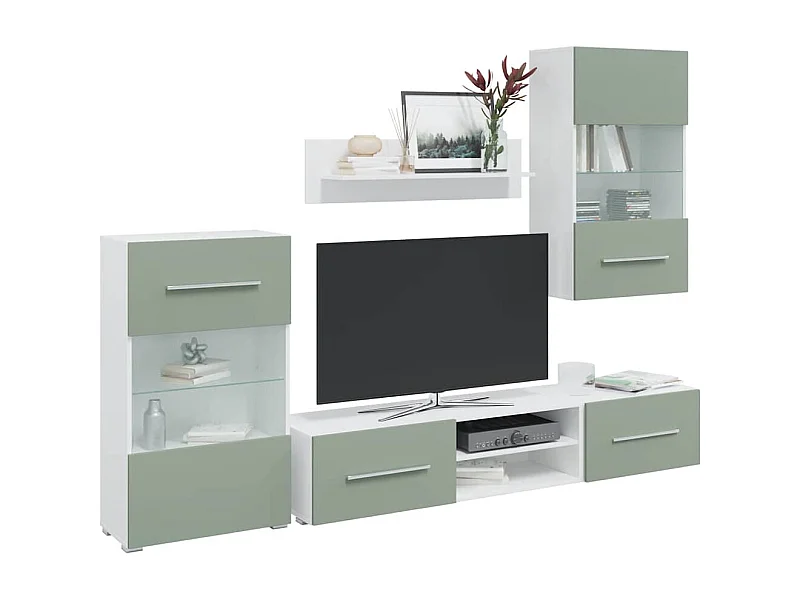 Mobile TV con luce LED 5 pezzi in legno ingegnerizzato verde oliva