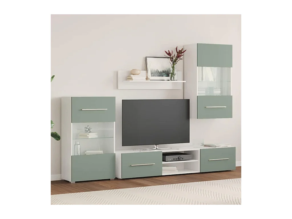Meubles TV avec lumière LED 5 pcs vert olive bois d'ingénierie
