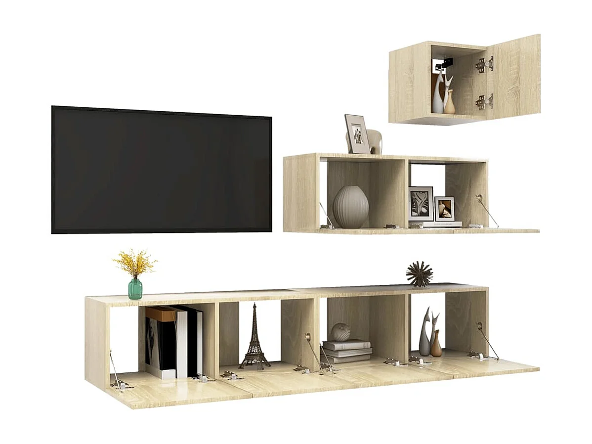 Conjunto de soporte para TV de 4 piezas de madera de ingeniería de roble Sonoma