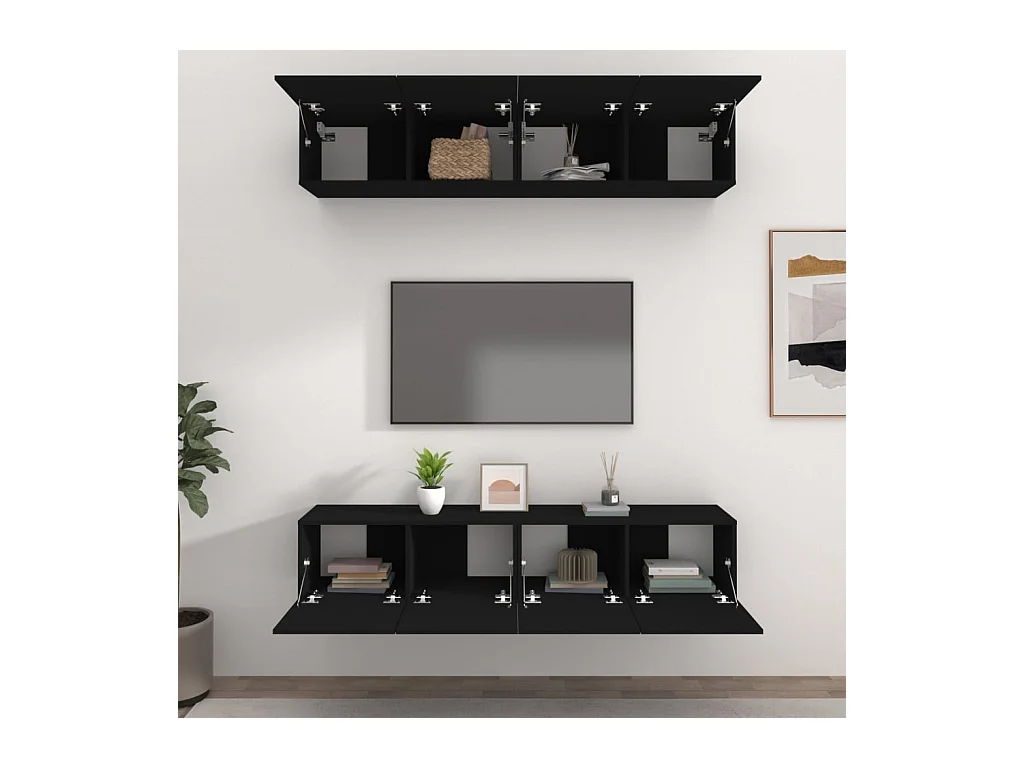 TV-kast 4 stuks Zwart 80x30x30 cm Bewerkt hout