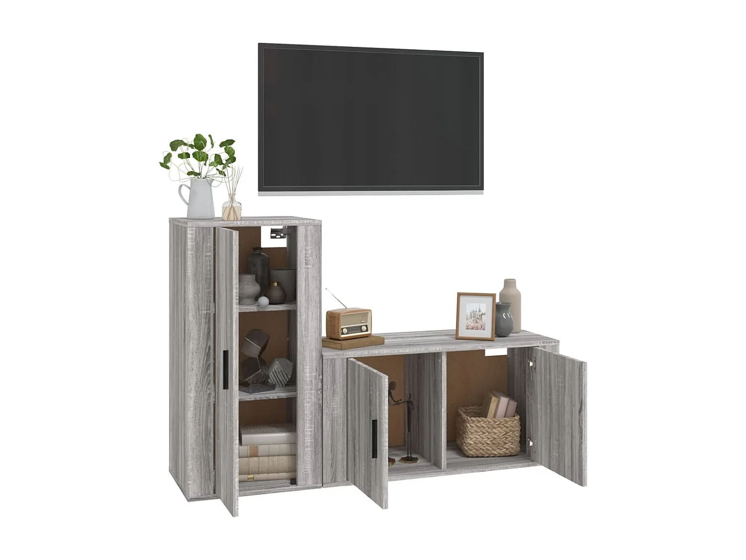 Conjunto de soporte para TV de 2 piezas en madera de ingeniería color gris Sonoma