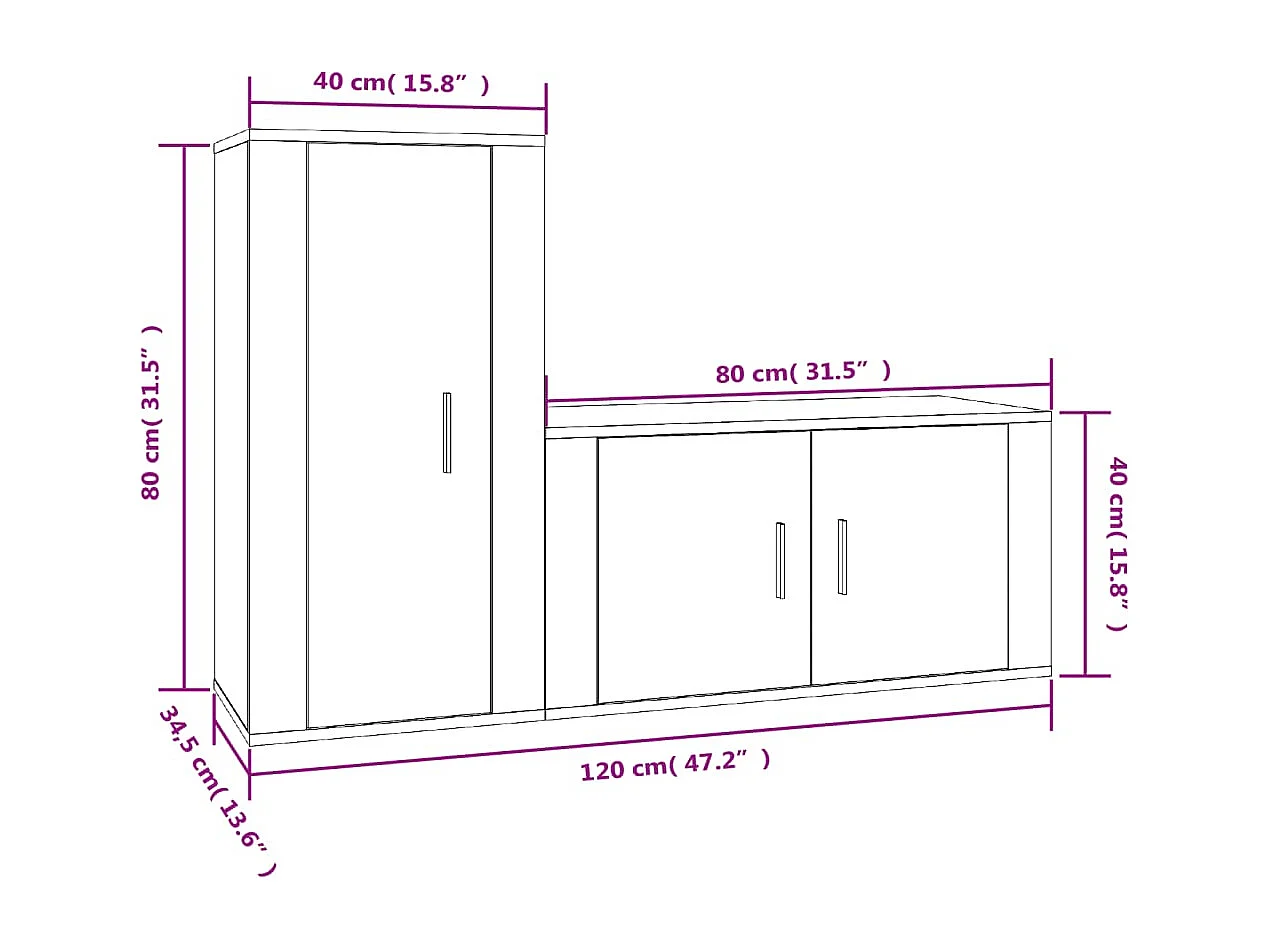 Conjunto de soporte para TV de 2 piezas en madera de ingeniería color gris Sonoma