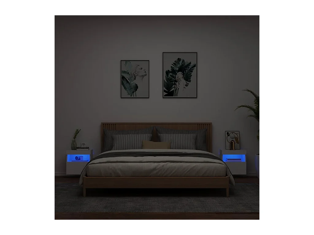 Muebles de TV de pared con luces LED 2 uds blanco 40x30x40 cm