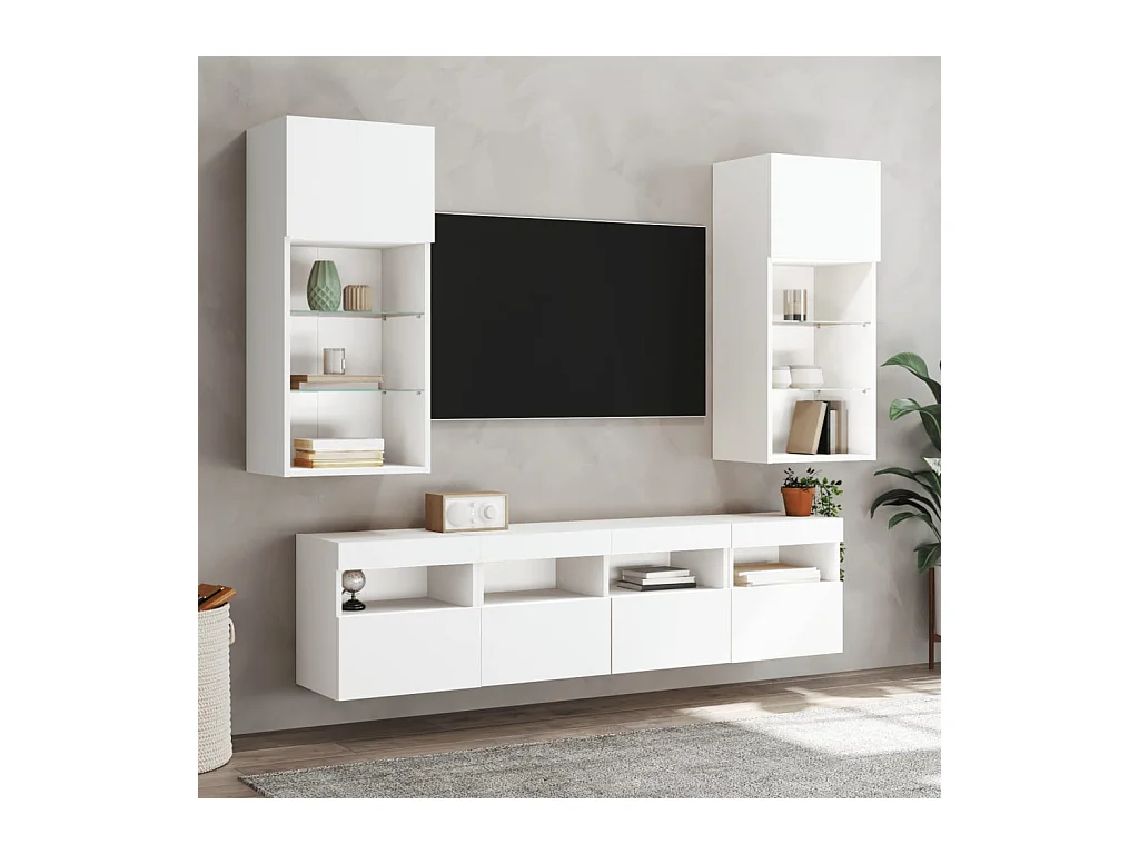 Muebles de TV de pared con luces LED 2 uds blanco 40x30x40 cm