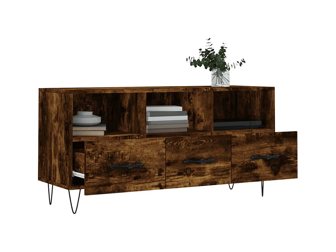 Gerookt eiken tv-meubel 102x36x50 cm bewerkt hout