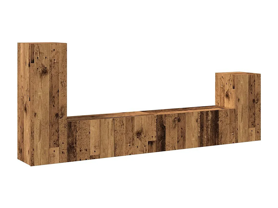 Set di mobili porta TV da parete da 4 pezzi, legno invecchiato, legno ingegnerizzato