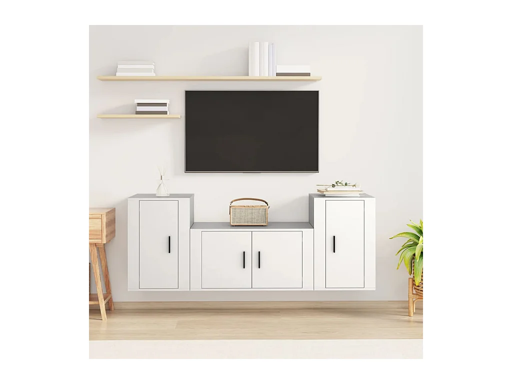 Ensemble de meubles TV 3 pcs Blanc Bois d'ingénierie