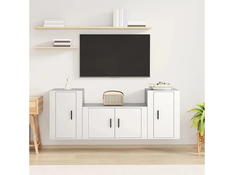 Ensemble de meubles TV 3 pcs Blanc Bois d'ingénierie