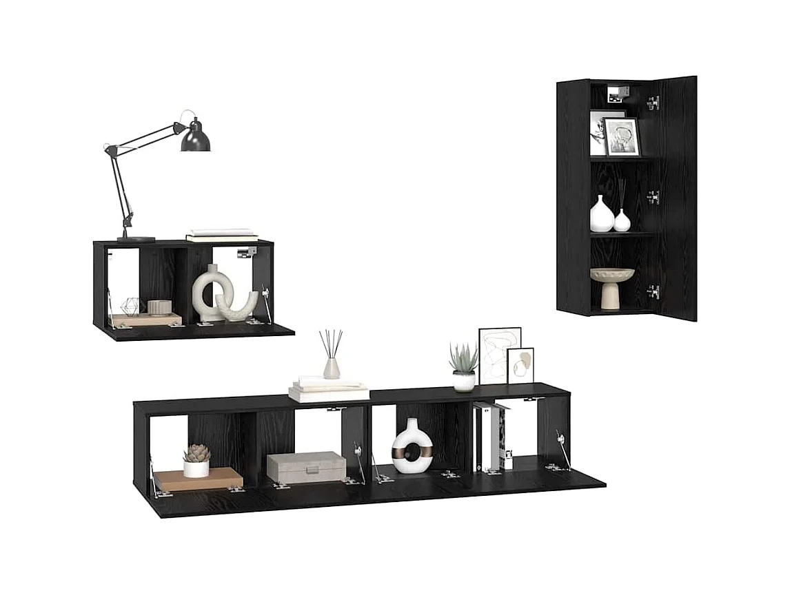 Mobile TV a parete Mobile TV a parete 4 pezzi Rovere nero 200 x 30 x 30 cm