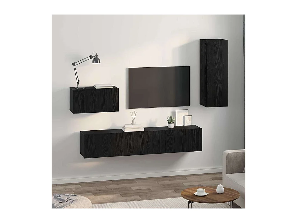 Mobile TV a parete Mobile TV a parete 4 pezzi Rovere nero 200 x 30 x 30 cm