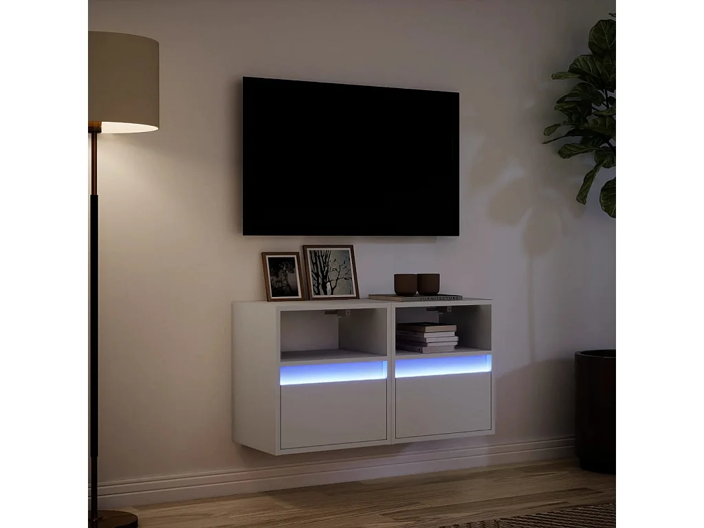 Mobili porta TV a parete con luci LED 2 pezzi bianco 41x31x45 cm