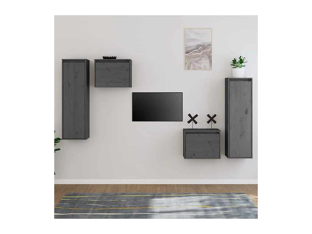 Meubles TV 4 pcs Gris Bois massif de pin
