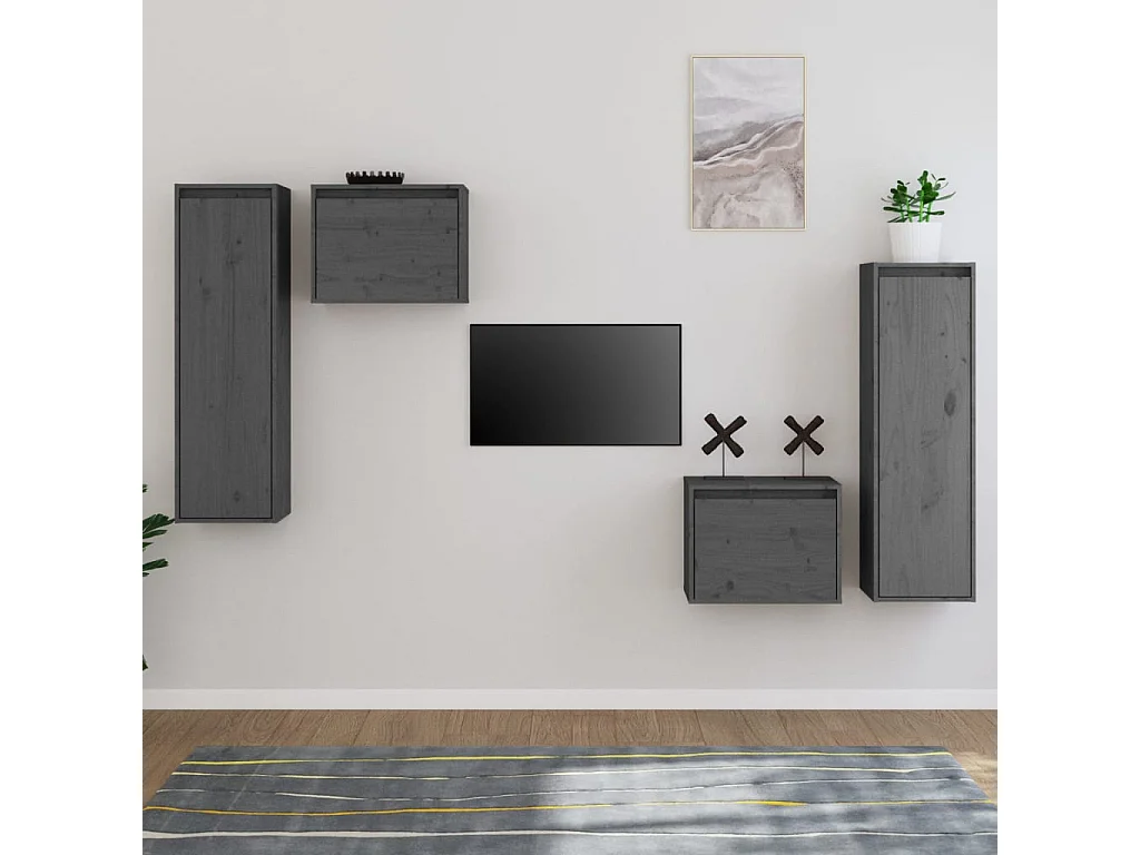Meubles TV 4 pcs Gris Bois massif de pin