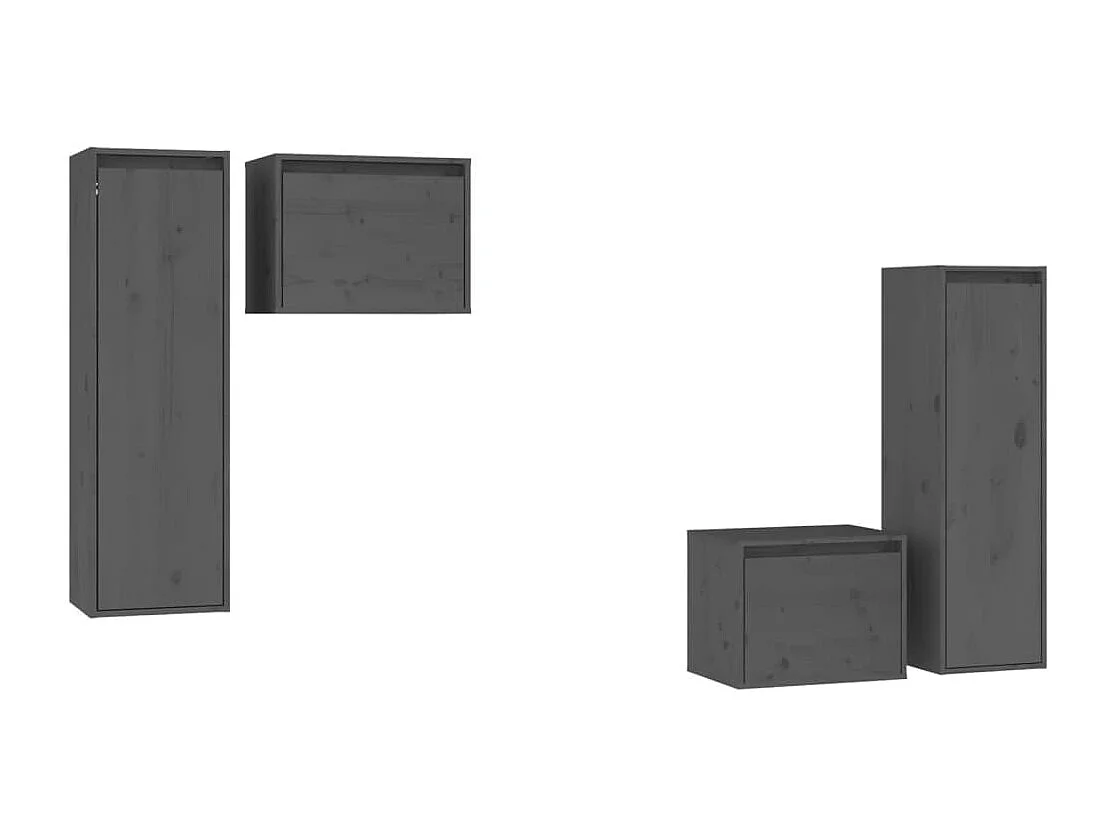 Meubles TV 4 pcs Gris Bois massif de pin
