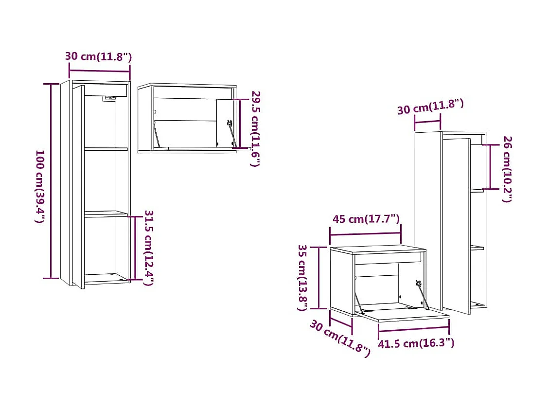 Meubles TV 4 pcs Gris Bois massif de pin