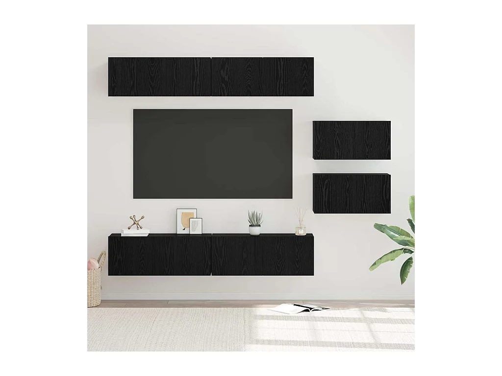 Set di mobili TV da 6 pezzi in rovere nero 80 x 30 x 30 cm