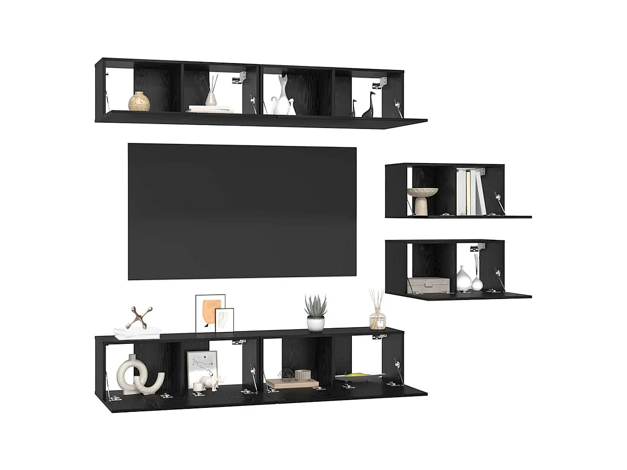 Set di mobili TV da 6 pezzi in rovere nero 80 x 30 x 30 cm