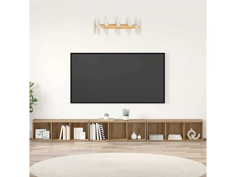 3-delige tv-kast, handgemaakt eikenhout, 37 x 35 x 107,5 cm