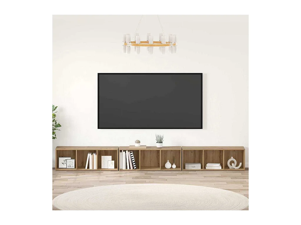 3-delige tv-kast, handgemaakt eikenhout, 37 x 35 x 107,5 cm