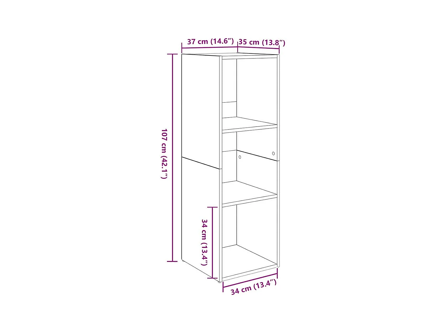 3-delige tv-kast, handgemaakt eikenhout, 37 x 35 x 107,5 cm
