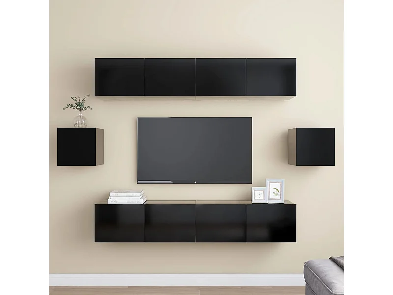 6-delige tv-meubelset Zwart bewerkt hout