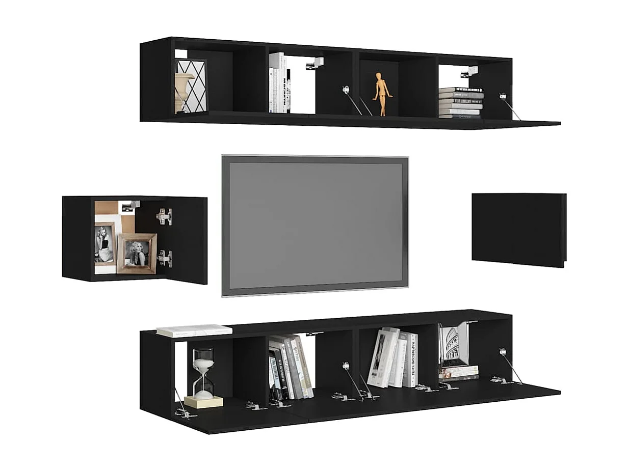 Set di mobili porta TV da 6 pezzi in legno ingegnerizzato nero