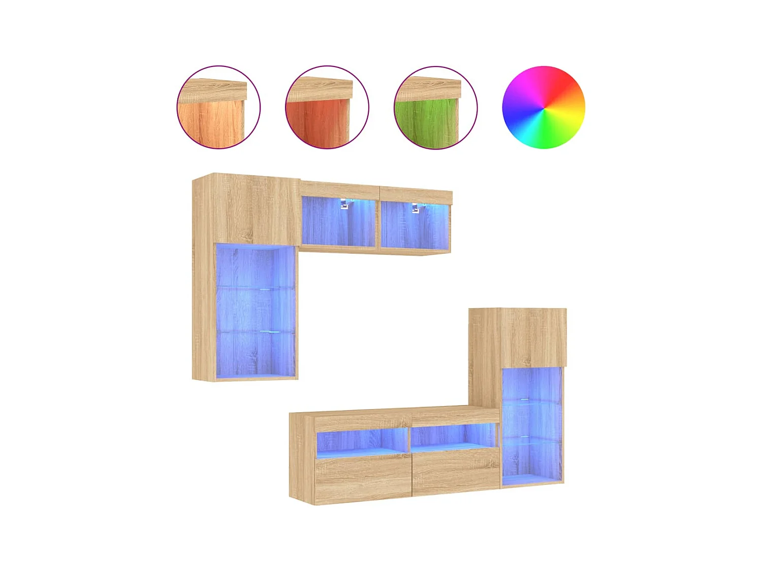 Muebles de pared para TV con LED, 5 piezas, madera de ingeniería de roble sonoma