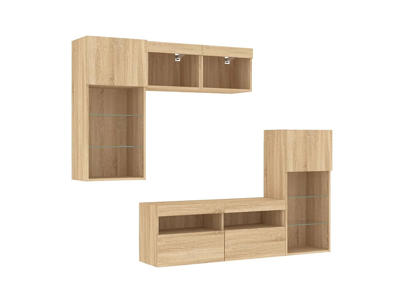 Muebles de pared para TV con LED, 5 piezas, madera de ingeniería de roble sonoma