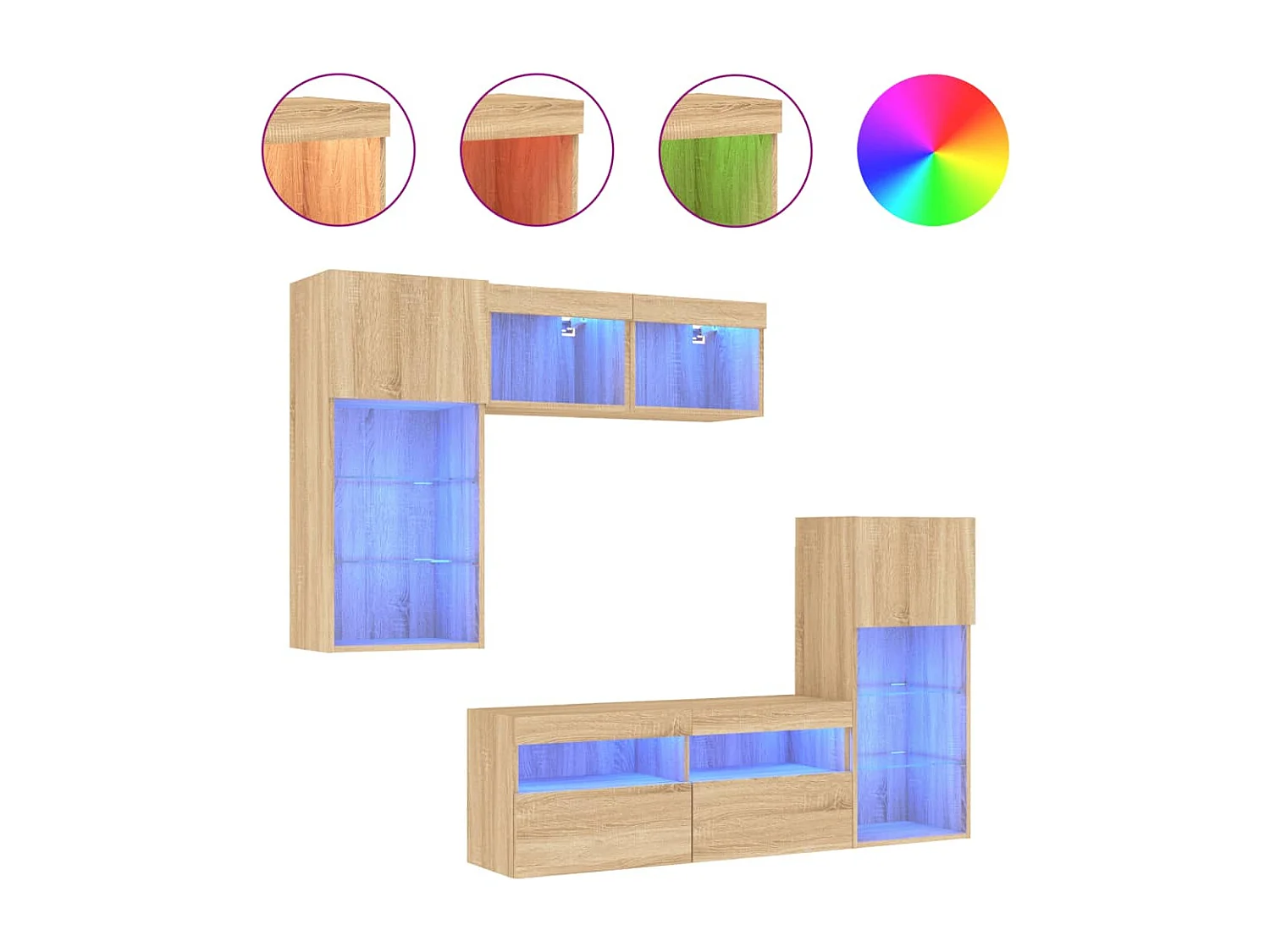 Unités murales TV avec LED 5 pcs chêne sonoma bois d'ingénierie