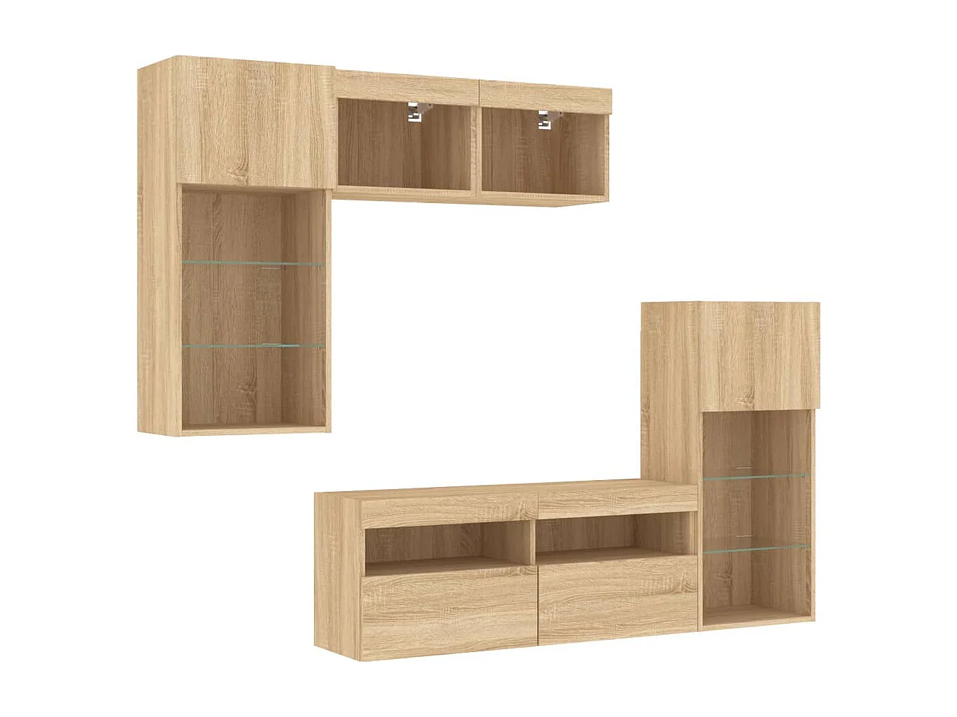 Unités murales TV avec LED 5 pcs chêne sonoma bois d'ingénierie